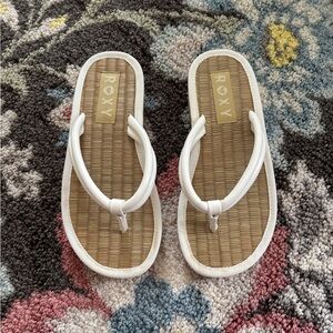 Roxy White-Strap Tan Woven Footbed 90s Y2K Heeled Sandals